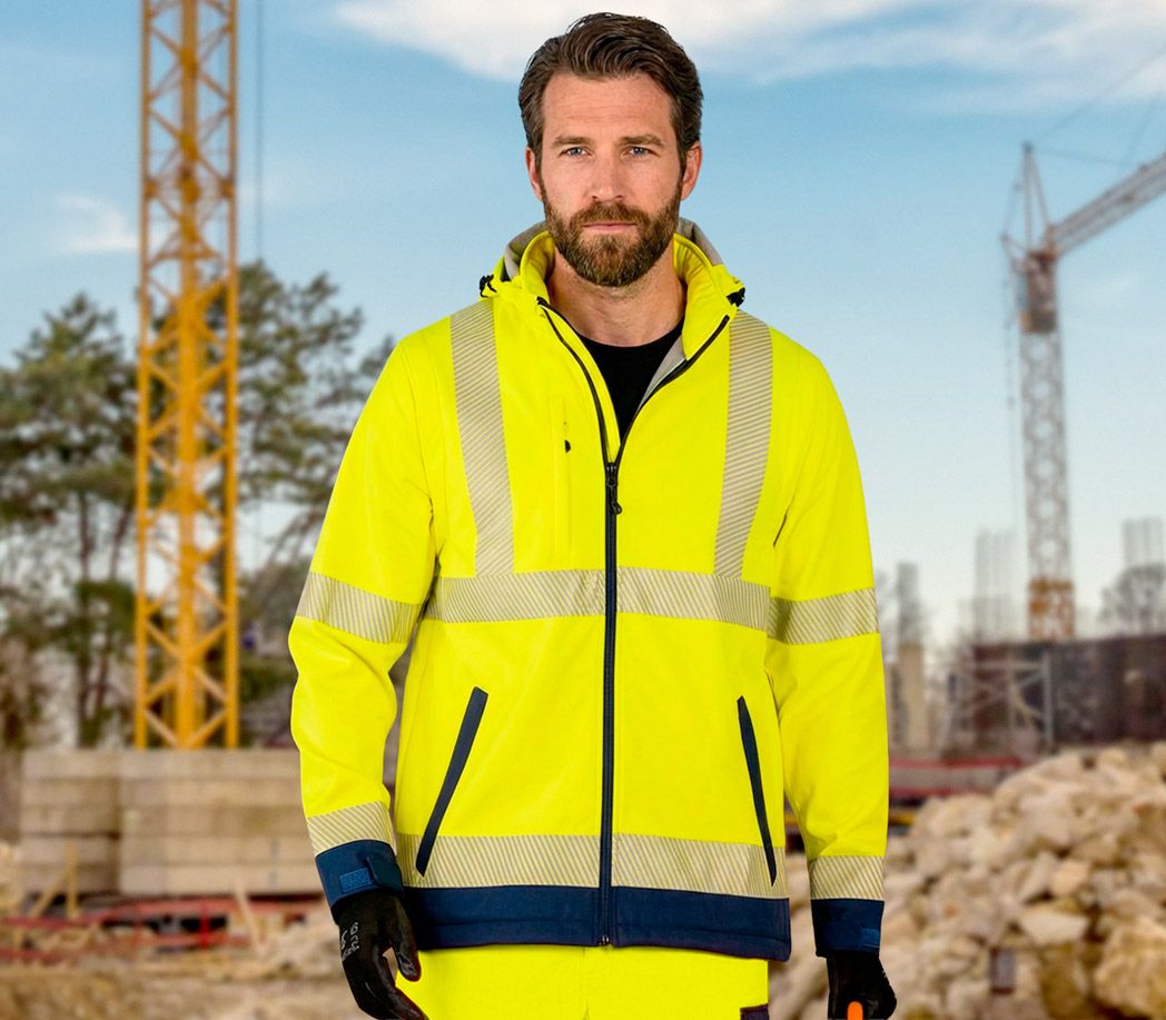 Warnschutz-Softshelljacke 2-in-1 - Farbe: warngelb/marine - Größe: 4XL