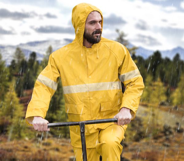 Giacca Impermeabile Diverse – Colore Giallo/Blu Con Strisce Riflettenti, Taglia XL, Cerniera E Manica Lunga, Ideale Per Pioggia