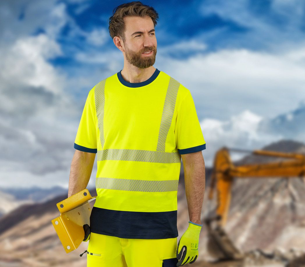 Warnschutz T-Shirt - Farbe: warngelb/marine - Größe: M