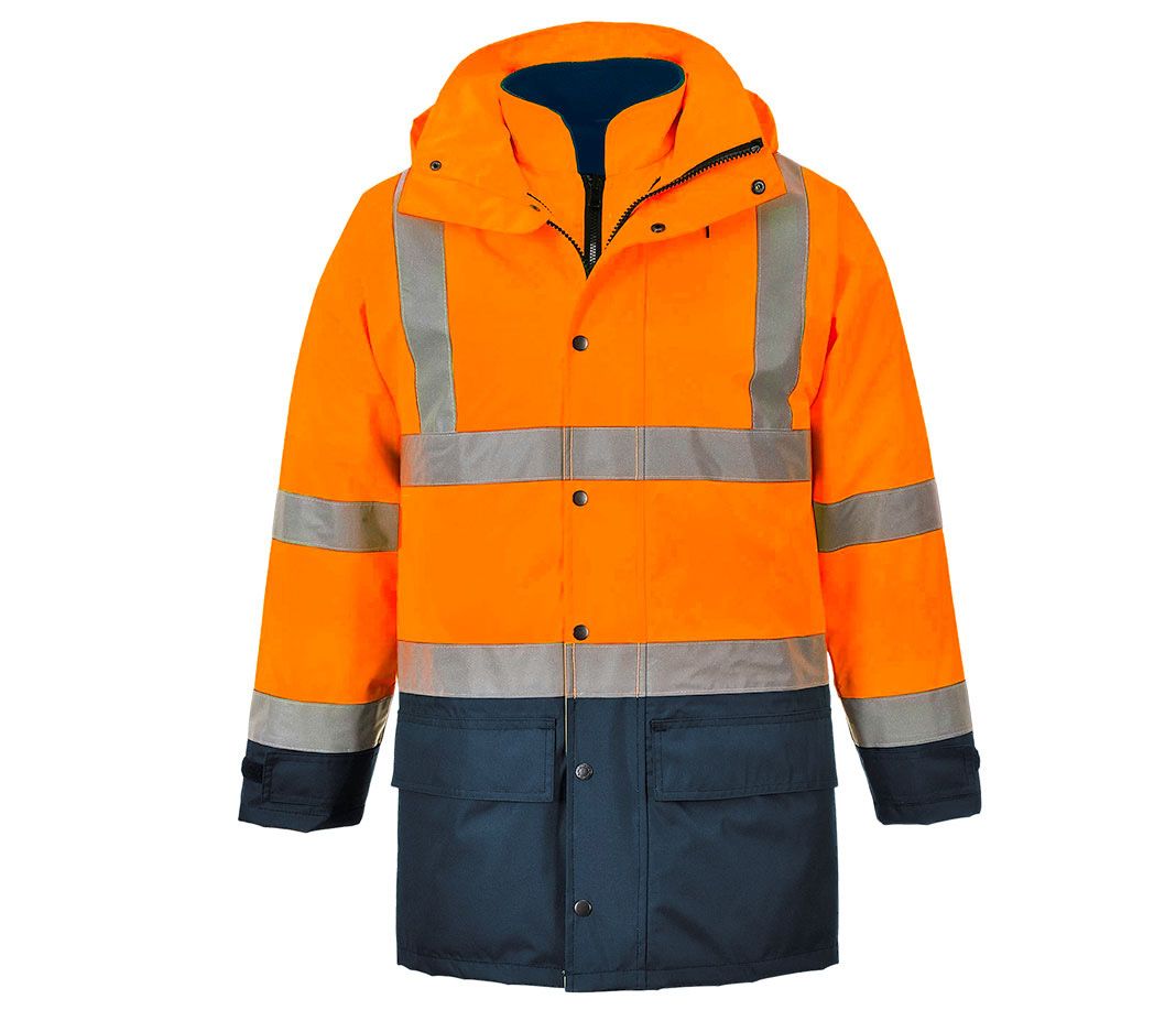 Warnschutzparka Premium 4-in-1 - Farbe: warnorange/marine - Größe: XS